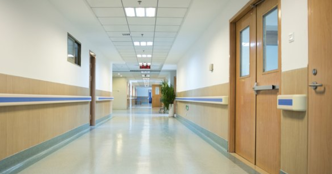 An empty passageway in a hospital