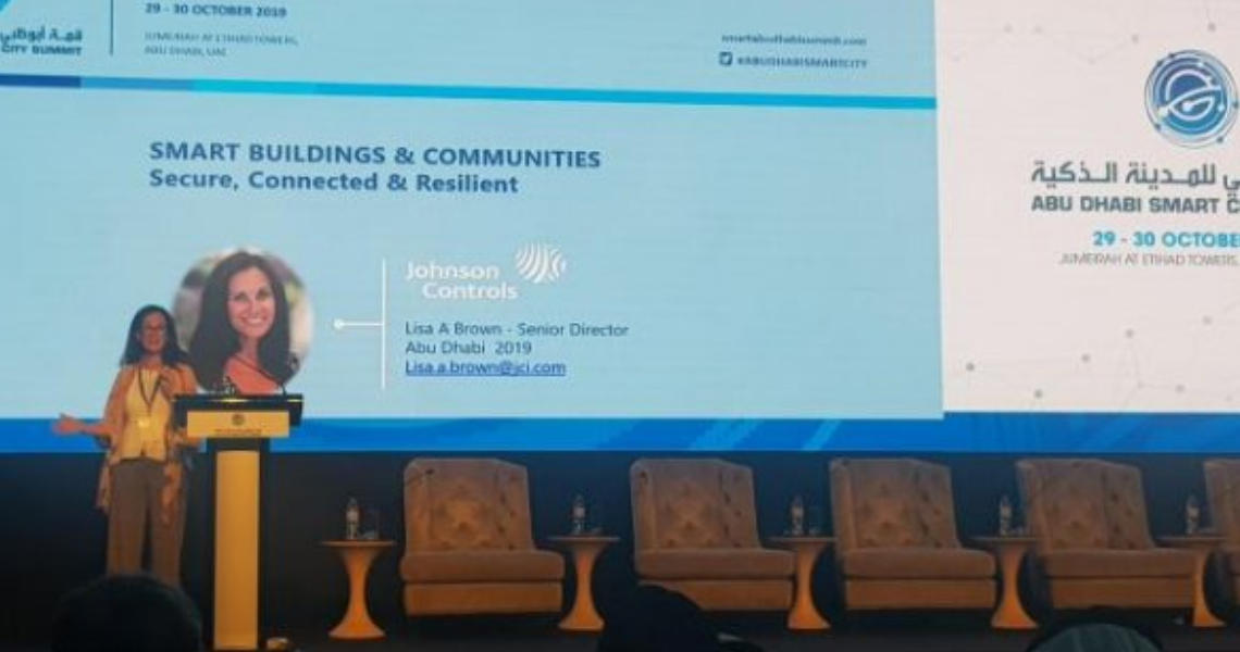 Lisa Brown,  local government expert at Johnson Controls, speaking at the Abu Dhabi Smart City Summit.