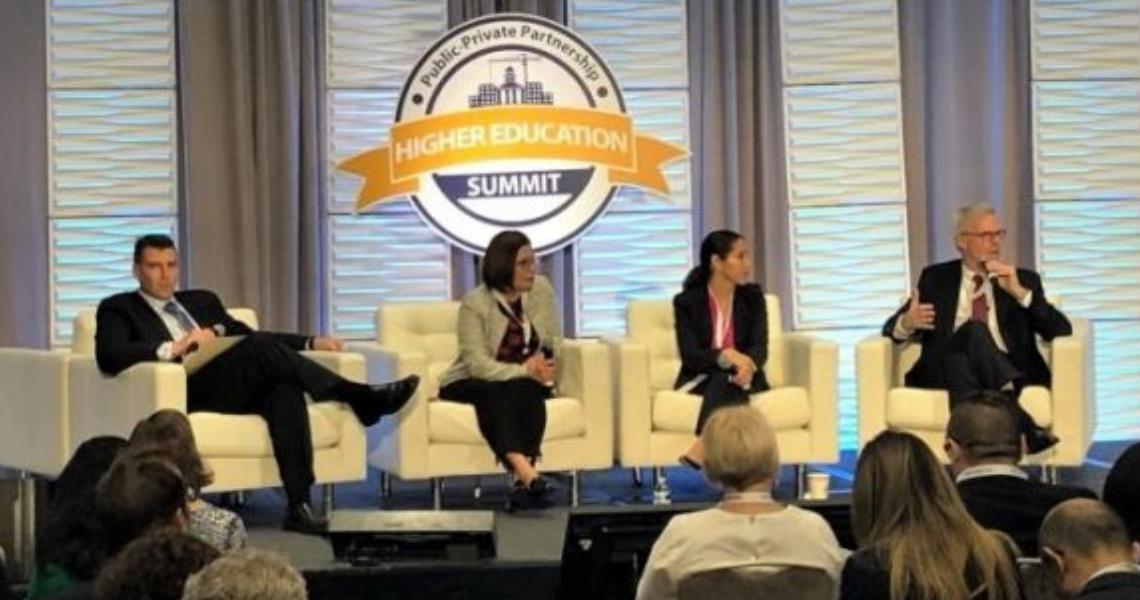 Panelists at a discussion at the  P3 Higher Education Summit