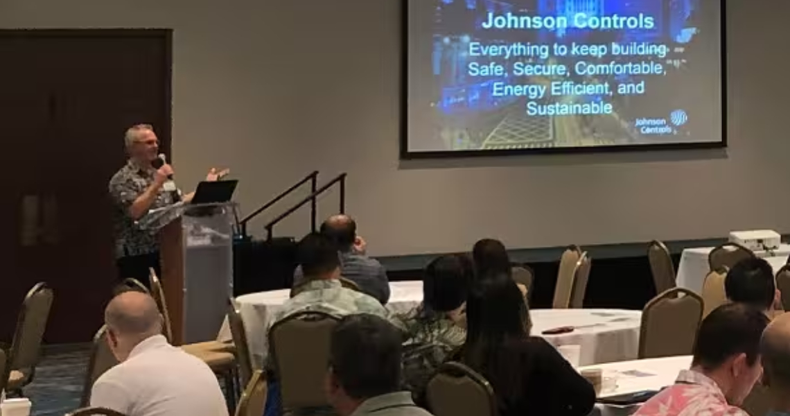 Robert Garringer, Hawaii sales manager, presenting at the Johnson Controls Technology Symposium at Honolulu, Hawai'i