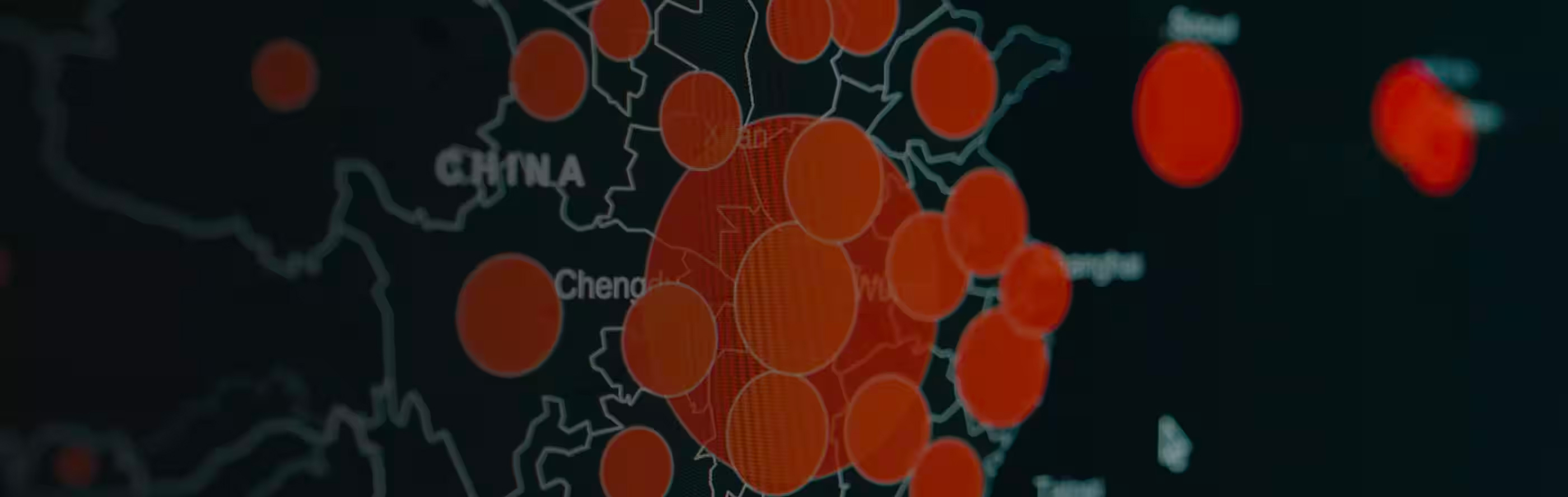 Close-up of a map of China, showing the spread of COVID-19