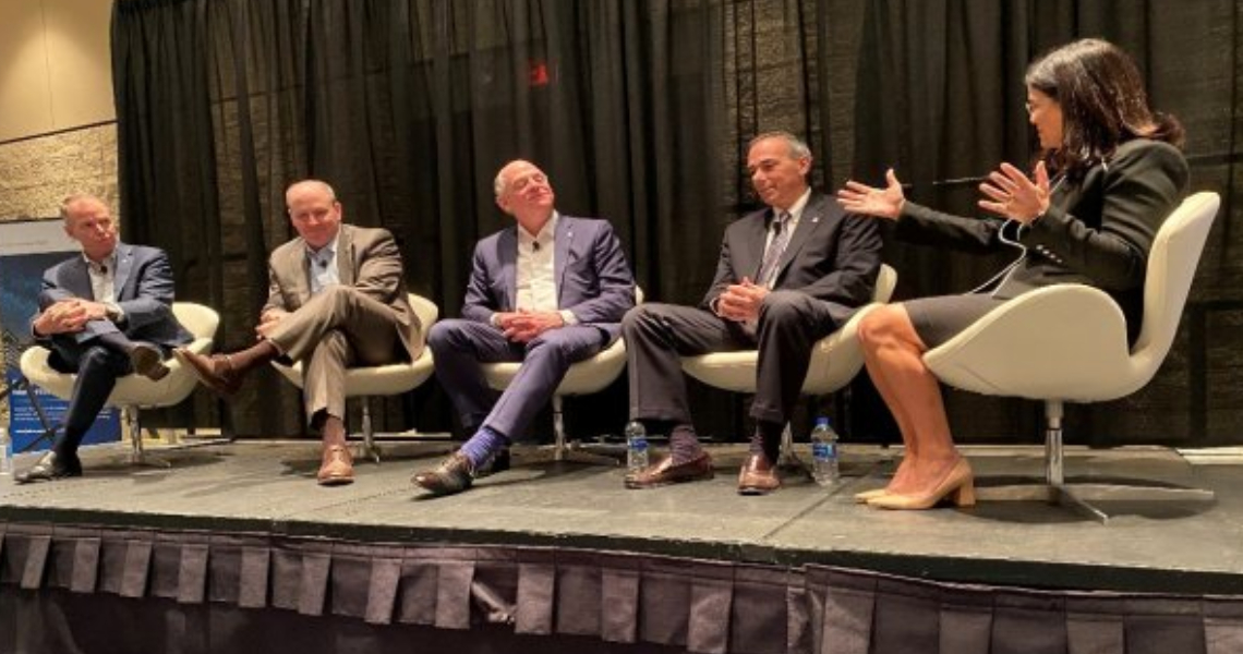 Johnson Controls executives George Oliver, Rod Rushing, Mike Ellis, Joe Oliveri and Jenny Stentz engaged in a discussion