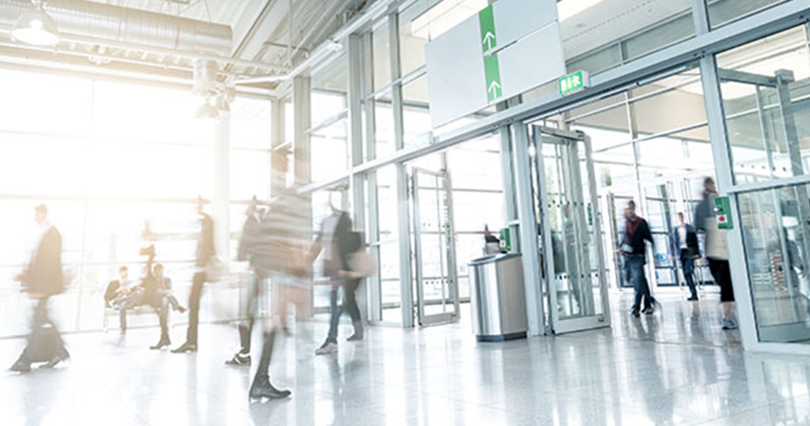 Interior of a busy airport terminal