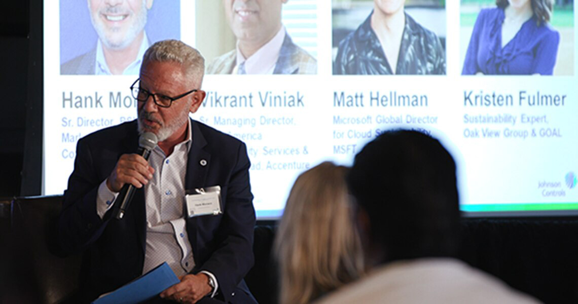 Hank Monaco, VP of Marketing, Building Solutions North America, Johnson Controls, speaking at the Sustainability Summit at Fenway Park
