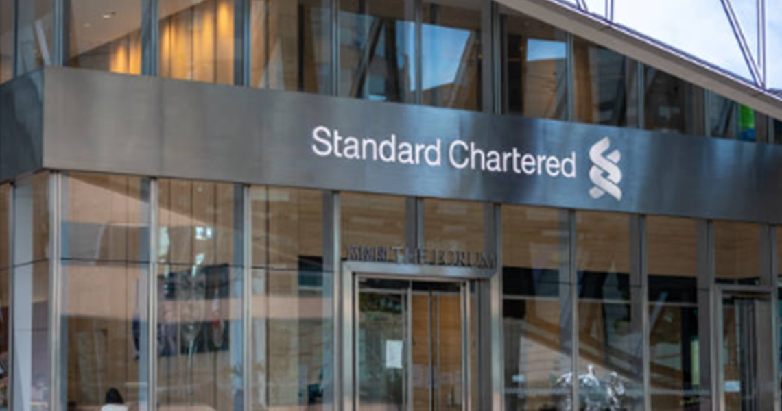 Entrance to a Standard Chartered bank building