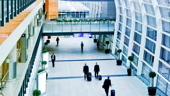 Aerial view of an interior of an airport