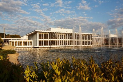 Corporate building on the banks of a water body