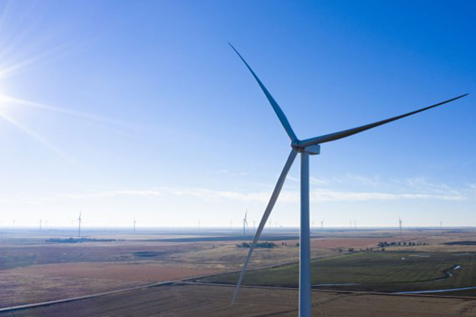Wind turbine in operation on a clear day