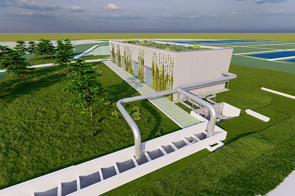 Aerial view of Hamburg wastewater heat project in Germany