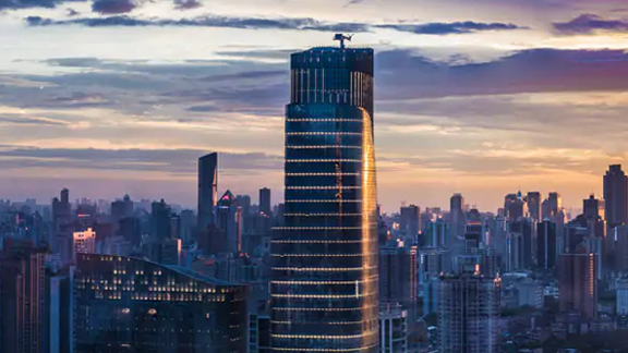 Modern city skyline during evening